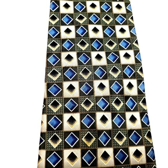 Pierre Cardin Silk Tie Print Green Blue Geometric Wide - Picture 2 of 7